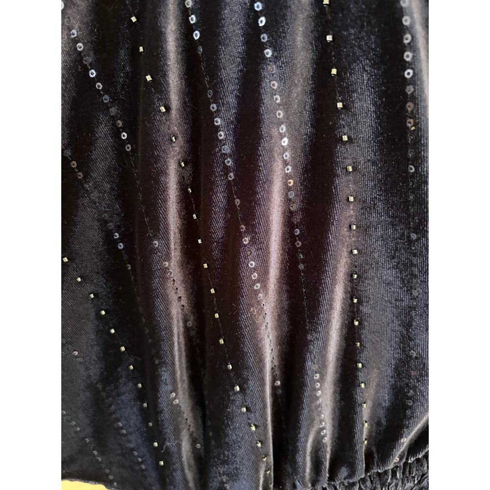 Taylor Navy Velvet Sequin Dress Size 4 Smocked Waist Party Dress - Picture 4 of 7